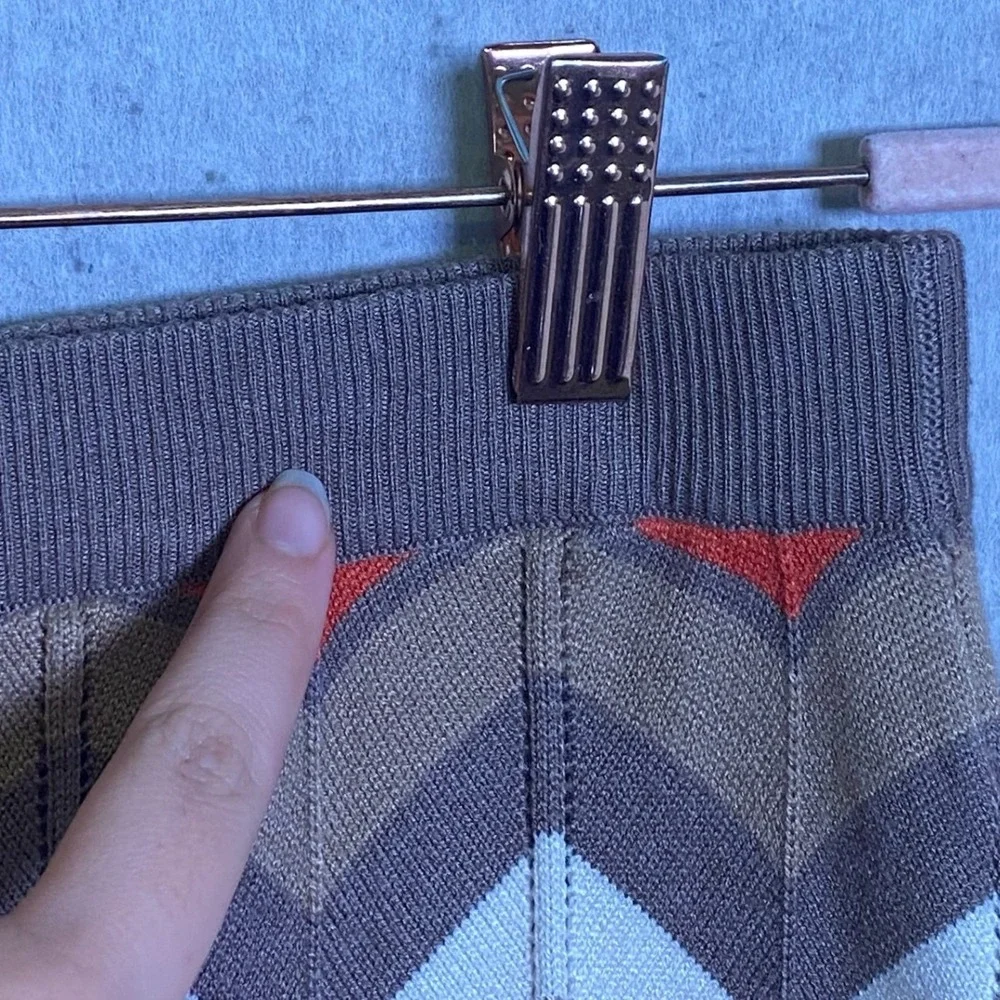 Retro Y2K Small Chevron Knit A-Line‎ Skirt Brown Orange Cream Zig Zag Boho Short
